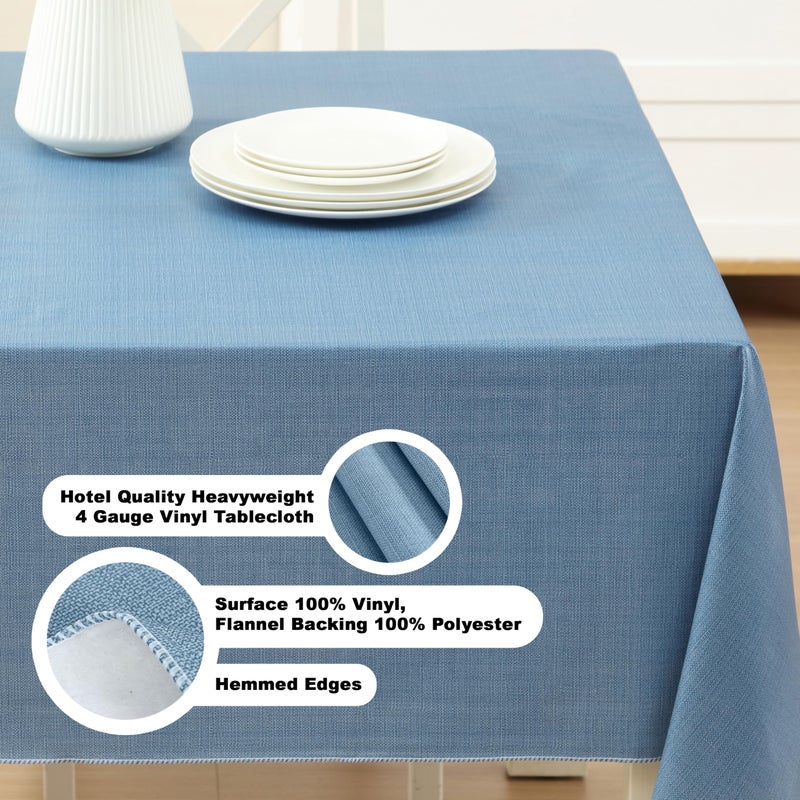 Lintex Cafe Hotel Linen Look Vinyl Flannel Backed Tablecloth, Heavyweight 4 Gauge, 52 x 52 Inch Square, Chambray Blue Indoor Outdoor Waterproof Wipe Clean Table Cover - Image 4